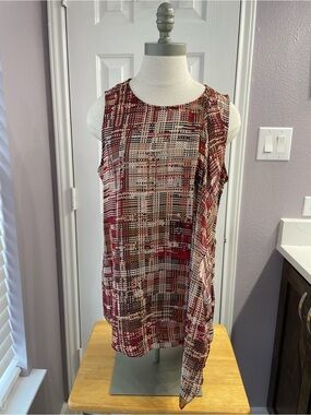 White House Black Market Red Brown Black Plaid Sleeveless Draped Camisole Medium